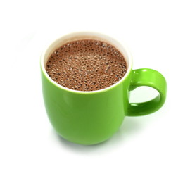 Top view of coffee cup with coffe foam, isolate on white.