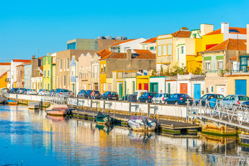 View of a colorful channel at Aveiro, Portugal