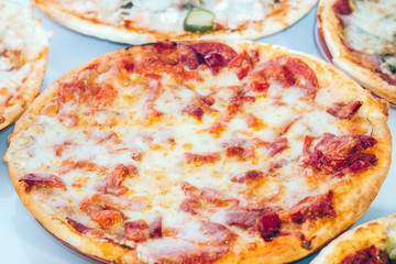 Mozzarella cheese, Tomatoes, pepper, Spices. Italian pizza. Pizza Margherita or Margarita