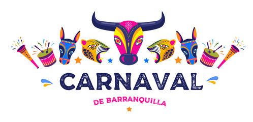 Carnaval de Barranquilla, Colombian carnival party. Vector illustration, poster and flyer