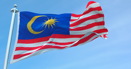3D Rendering Malaysia national Flag textile cloth fabric waving on the top -Illustration