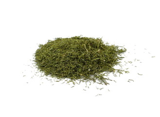 Spice Dried dill isolated. Pile of dried dill seasoning isolated over the white background.