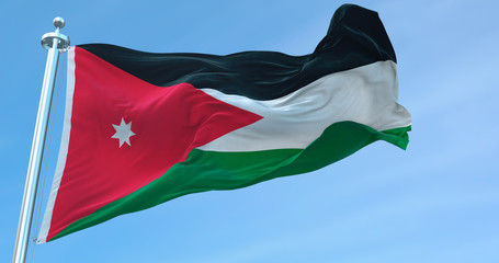 3D Rendering Jordan national Flag textile cloth fabric waving on the top -Illustration