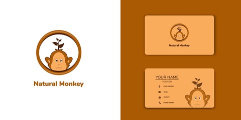Natural monkey logo vector set with business card