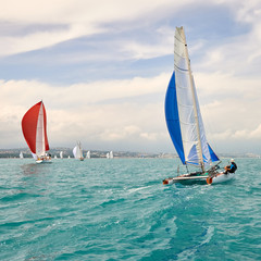 Sport sailing yachts in the race. Yachting