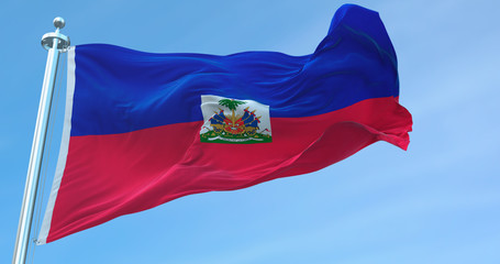 3D Rendering Haiti national Flag textile cloth fabric waving on the top -Illustration