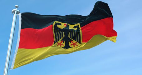 3D Rendering Germany national Flag textile cloth fabric waving on the top -Illustration