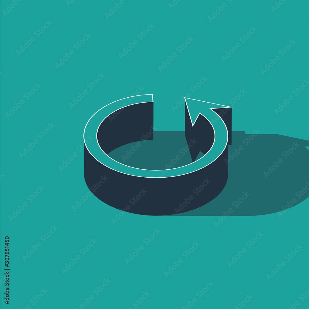Poster isometric refresh icon isolated on green background. reload symbol. rotation arrow in a circle sign.