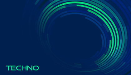 Techno card. Template with tech circle on dark blue. Vector graphics