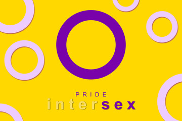 Fototapeta na wymiar Symbols for people with intersex variations. Illustration with the popularly accepted official colors that identify this Pride collective, the lilac in a circle and the yellow background. Poster.