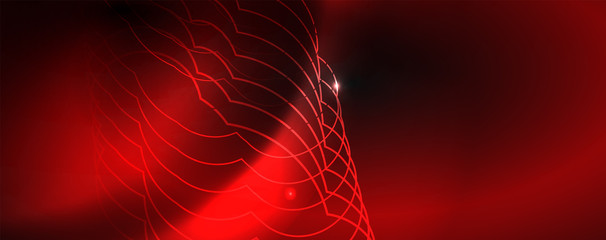 Shiny neon techno template. Neon lines background, 80s style laser rays