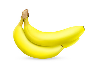 Ripe yellow bananas fruits, bunch of ripe bananas with dark spots on a white background with clipping path.