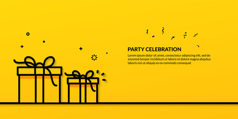 Party celebration background with outline illustration of gift box, happy birthday concept