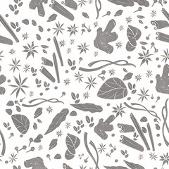 Monochrome food seamless pattern with oriental spices