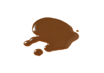 Spilled chocolate milk puddle isolated on white background.