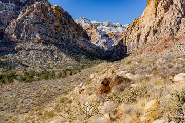 Winter snowy landscape of the famous Red Rock Canyon