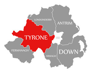 Tyrone red highlighted in map of Northern Ireland