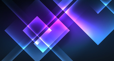 Neon glowing techno square rectangle lines, blue hi-tech futuristic abstract background