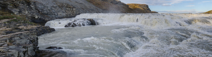 Fototapeta na wymiar Icelandic Waterfall Gullfoss - Golden Falls. the most powerful on Iceland and Europe