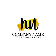 letter NU handwriting Black color logo, and elegant gold brush template
