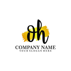 letter OH handwriting Black color logo, and elegant gold brush template