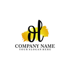 letter OL handwriting Black color logo, and elegant gold brush template