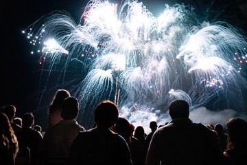 Crowd watching fireworks and celebrating new year
