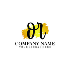 letter OR handwriting Black color logo, and elegant gold brush template