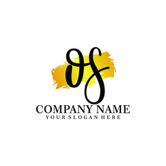 letter OS handwriting Black color logo, and elegant gold brush template