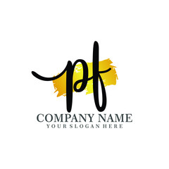 letter PF handwriting Black color logo, and elegant gold brush template