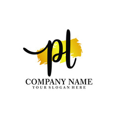 letter PL handwriting Black color logo, and elegant gold brush template