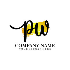 letter PW handwriting Black color logo, and elegant gold brush template