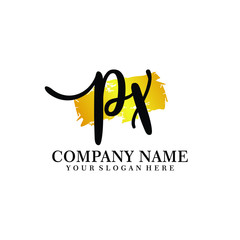 letter PX handwriting Black color logo, and elegant gold brush template