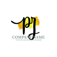 letter PZ handwriting Black color logo, and elegant gold brush template