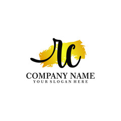 letter RC handwriting Black color logo, and elegant gold brush template
