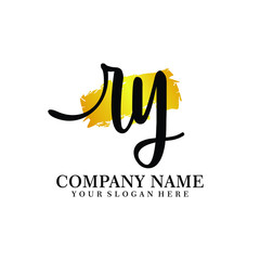 letter RY handwriting Black color logo, and elegant gold brush template
