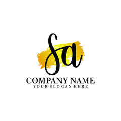letter SA handwriting Black color logo, and elegant gold brush template