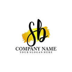 letter SB handwriting Black color logo, and elegant gold brush template