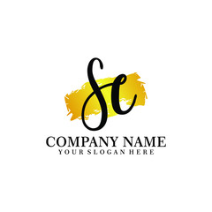 Fototapeta premium letter SC handwriting Black color logo, and elegant gold brush template