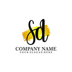letter SD handwriting Black color logo, and elegant gold brush template