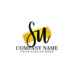 letter SU handwriting Black color logo, and elegant gold brush template