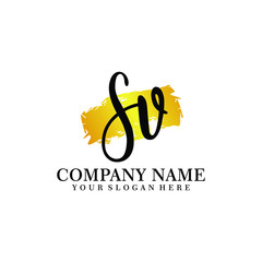 letter SV handwriting Black color logo, and elegant gold brush template