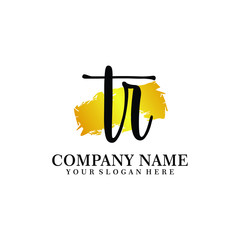 letter TR handwriting Black color logo, and elegant gold brush template
