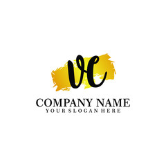 letter VC handwriting Black color logo, and elegant gold brush template
