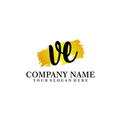 letter VE handwriting Black color logo, and elegant gold brush template