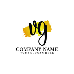 letter VG handwriting Black color logo, and elegant gold brush template