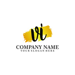 letter VI handwriting Black color logo, and elegant gold brush template