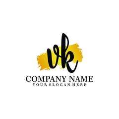 Naklejka premium letter VK handwriting Black color logo, and elegant gold brush template