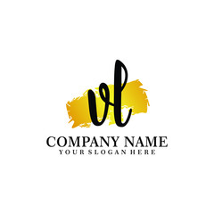 letter VL handwriting Black color logo, and elegant gold brush template