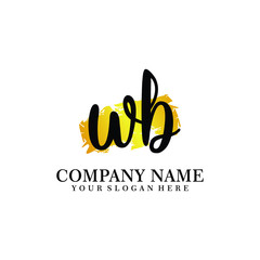 letter WB handwriting Black color logo, and elegant gold brush template